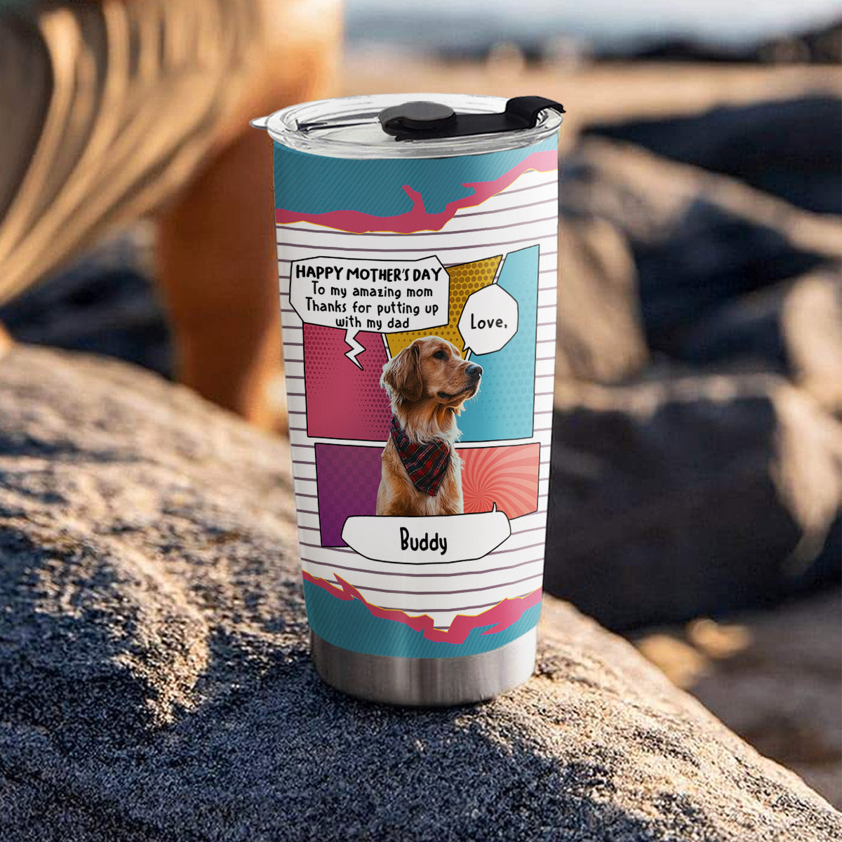 Pop Art Personalized Custom Tumbler for Amazing Moms and Dads