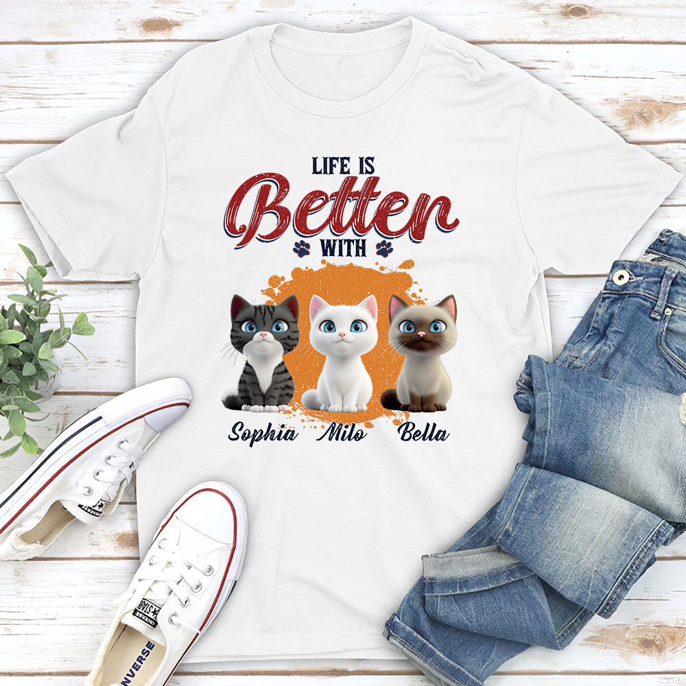 Better Life With My Cat - Personalized Custom Unisex Heavy Cotton T-shirt for Pet Lovers