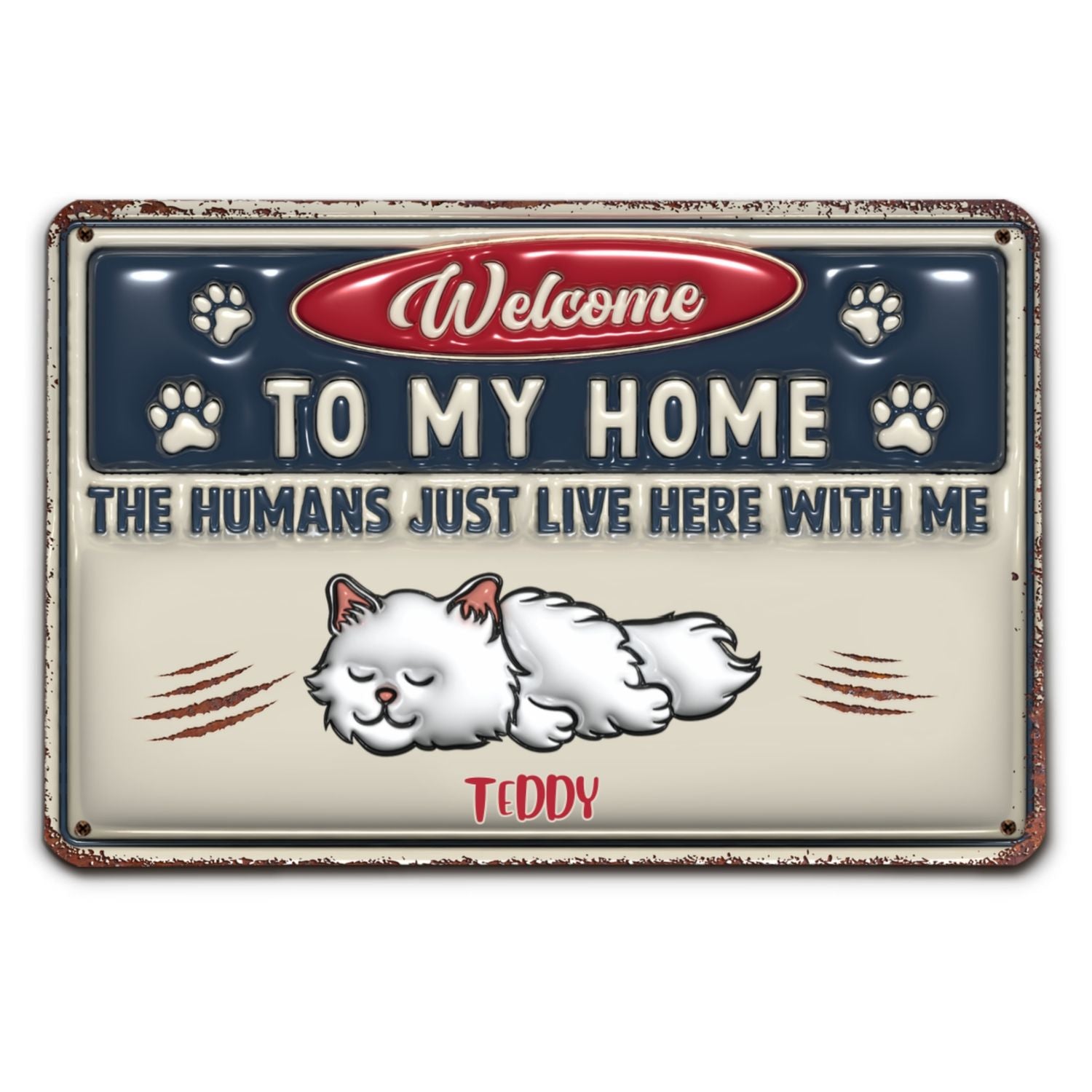 Just Live Here Ver Cat - Premium Personalized Custom 3D Inflated Effect Metal Sign for Home and Office Decor