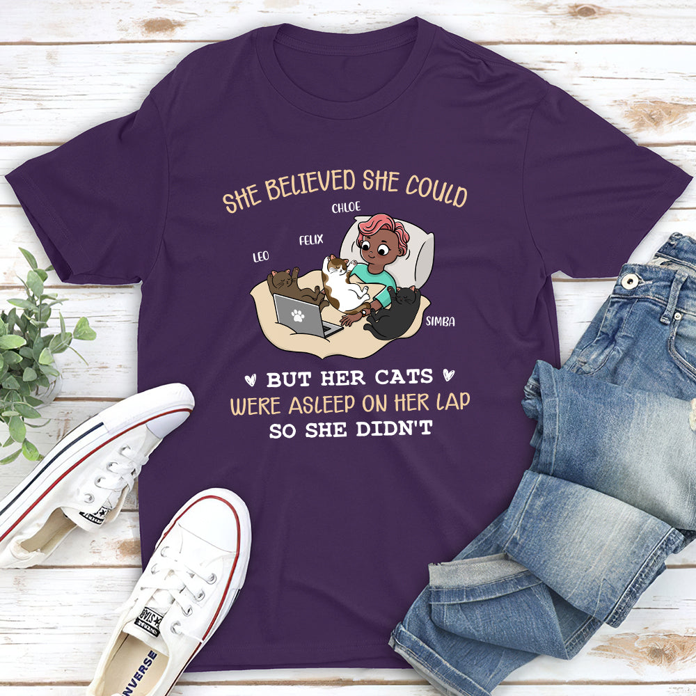 Personalized Custom Unisex 'Her Cat Was Asleep' T-shirt - Ideal Gift for Pet Lovers