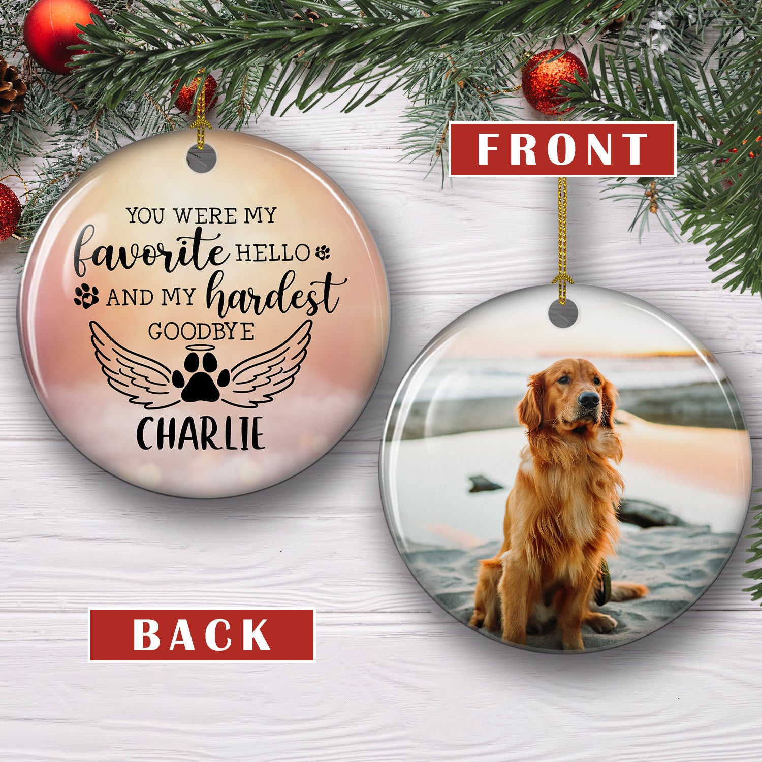 Once By My Side - Exquisite Personalized Custom Circle Ceramic Ornament for Pet Lovers