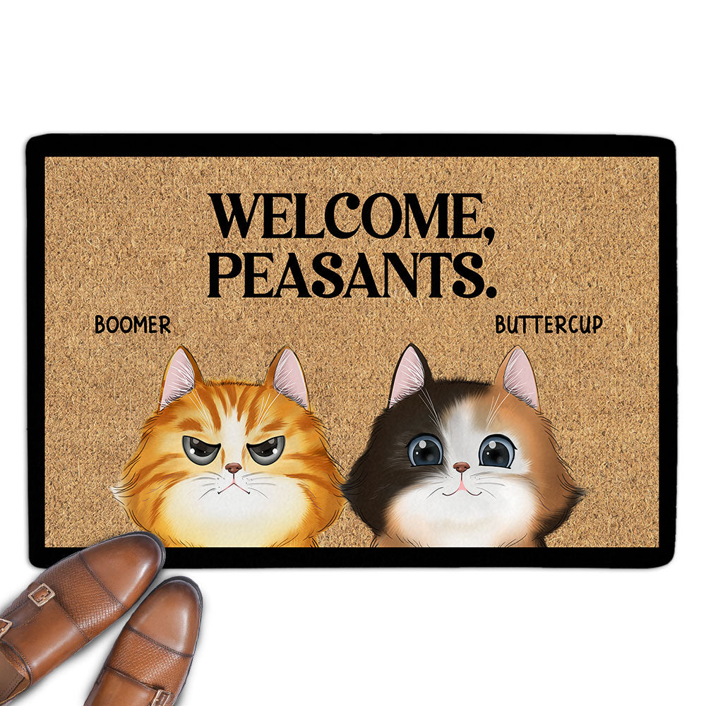 Welcome Peasants - Personalized Custom Cat Picture Doormat for Pet Lovers