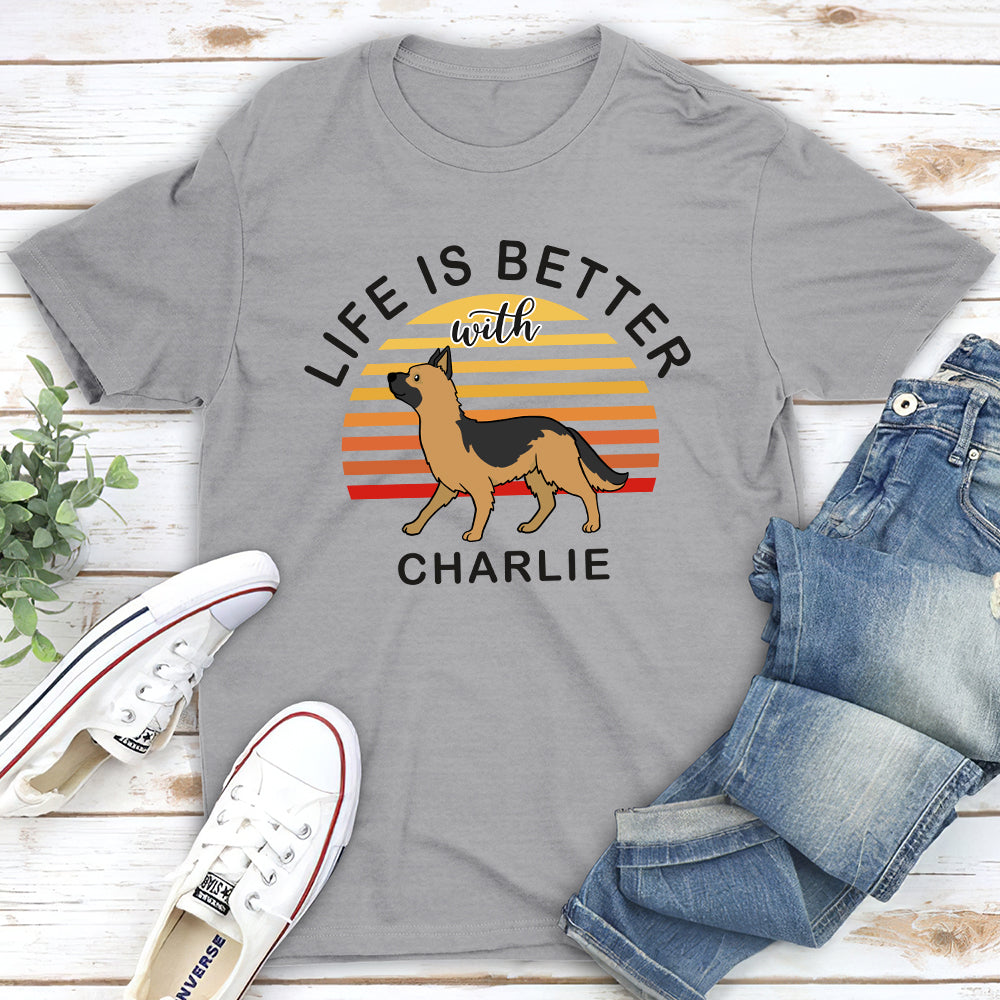 Life Is Better Dog Walking - Personalized Custom Unisex 5.3 oz T-shirt for Pet Lovers