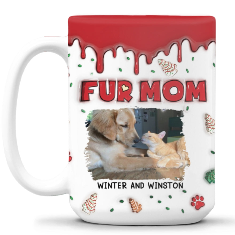 Fur Mom Christmas Cake Personalized Custom 3D Inflated Effect Photo Mug - 11oz & 15oz High - Quality Ceramic