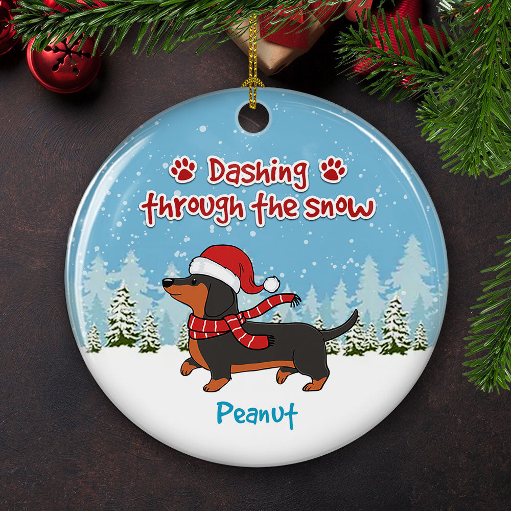 Dashing Through The Snow - Personalized Custom 3-Inch Diameter Circle Ceramic Christmas Ornament for Pet Lovers