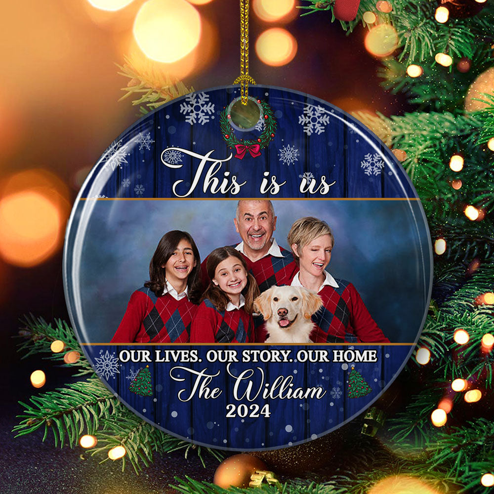 This Is Us - Personalized Custom Photo Circle Ceramic Ornament for Memorable Holidays