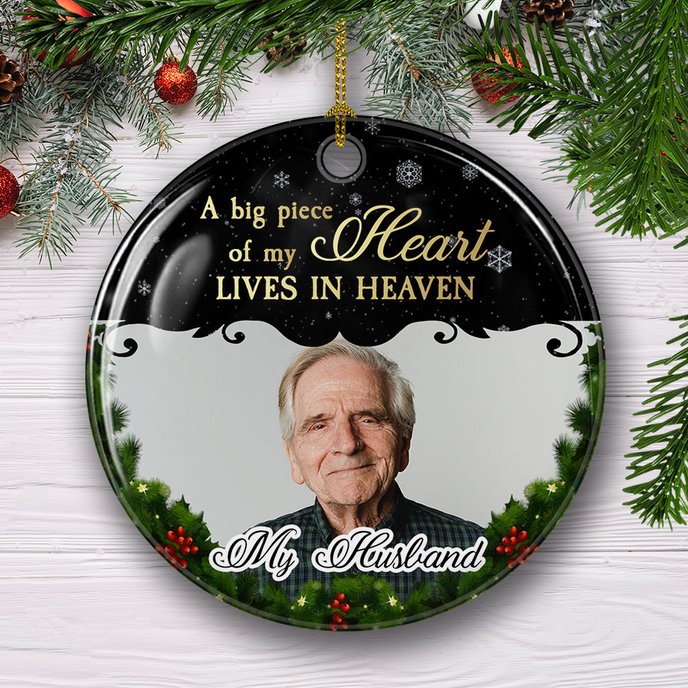 In Heaven, In Memory - Exquisite Personalized Custom Photo Circle Ceramic Ornament for Cherished Memories