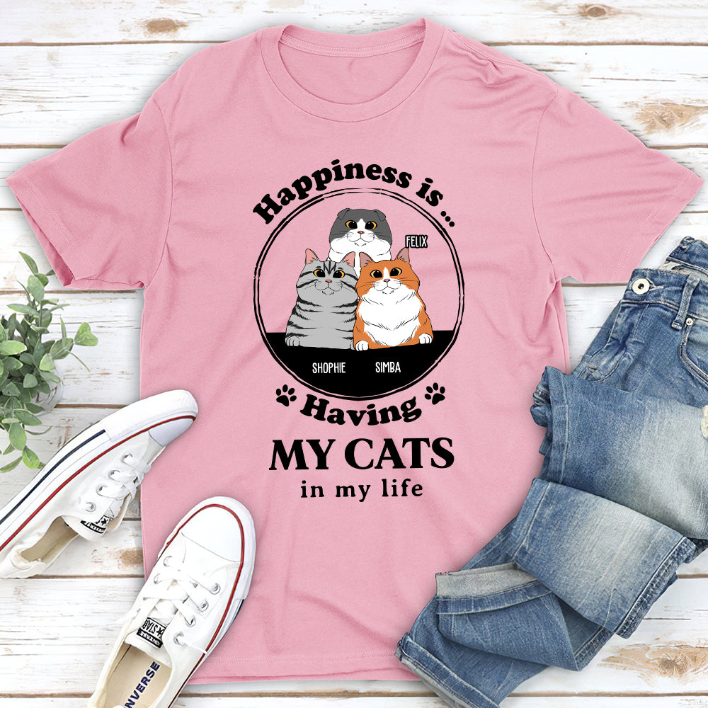 Happiness Is Having Cats - Stylish Personalized Custom Unisex T-shirt for Pet Lovers