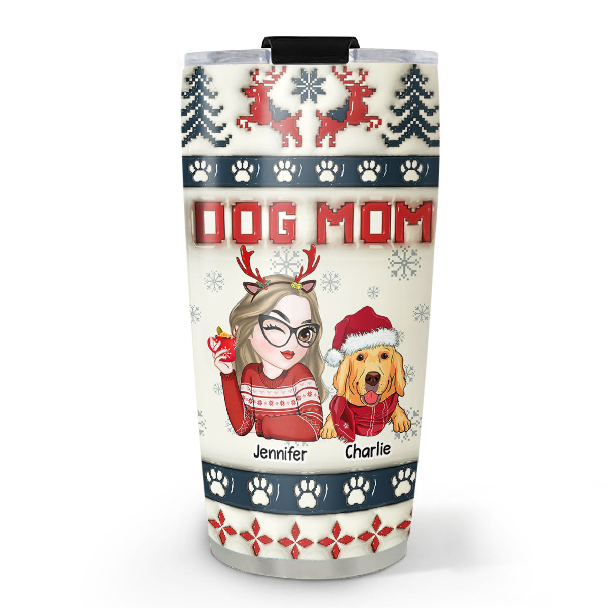 Dog Mom Pixel - Personalized Custom 3D Inflated Effect 20oz Stainless Steel Tumbler for All Occasions