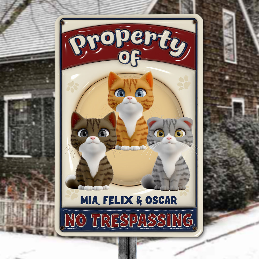Exclusive Personalized Custom 3D Inflated Effect 'No Trespassing' Cat Metal Sign