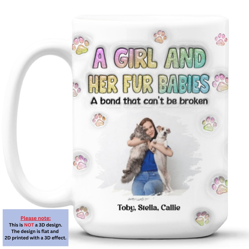 Personalized Custom 3D Inflated Effect Mug with A Girl And Her Fur Babies Photo - 11oz & 15oz
