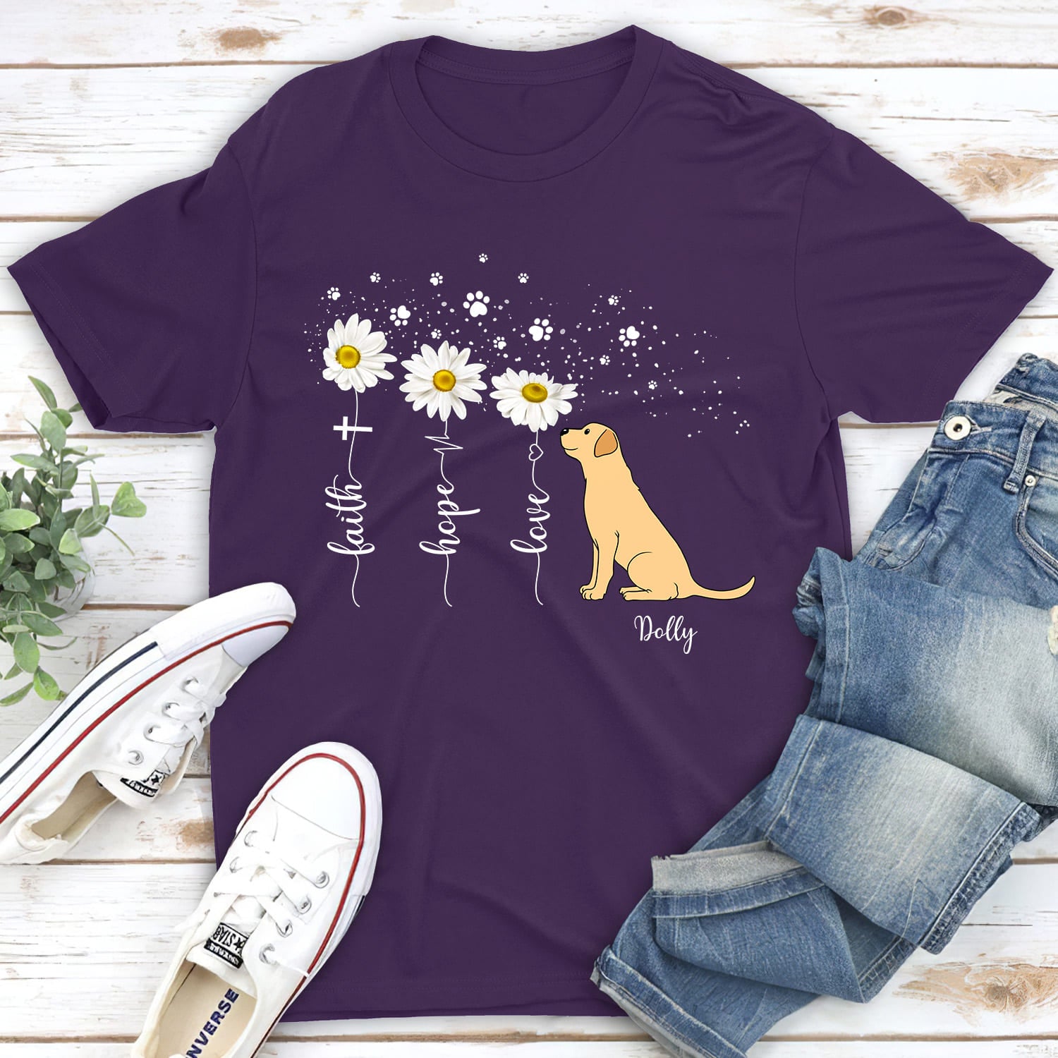 Faith Hope Love Flower - Personalized Custom Unisex 5.3 oz T-shirt for Pet Lovers