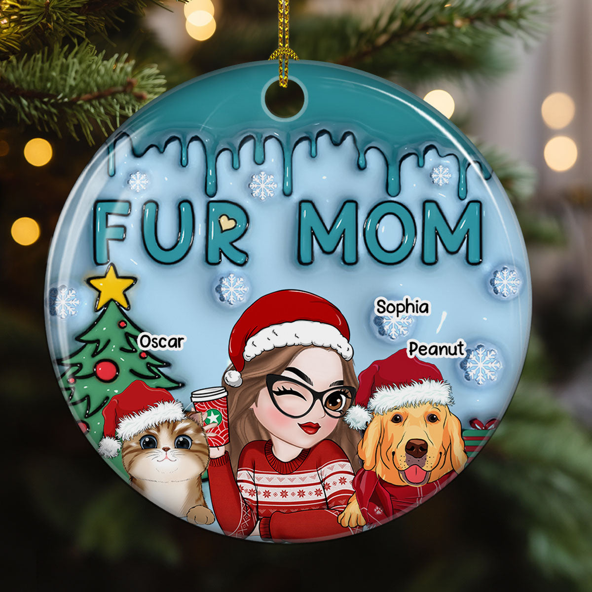 Exquisite Personalized Custom 3D Inflated Effect Premium White Ceramic Ornament for Fur Moms - Ideal Christmas Keepsake