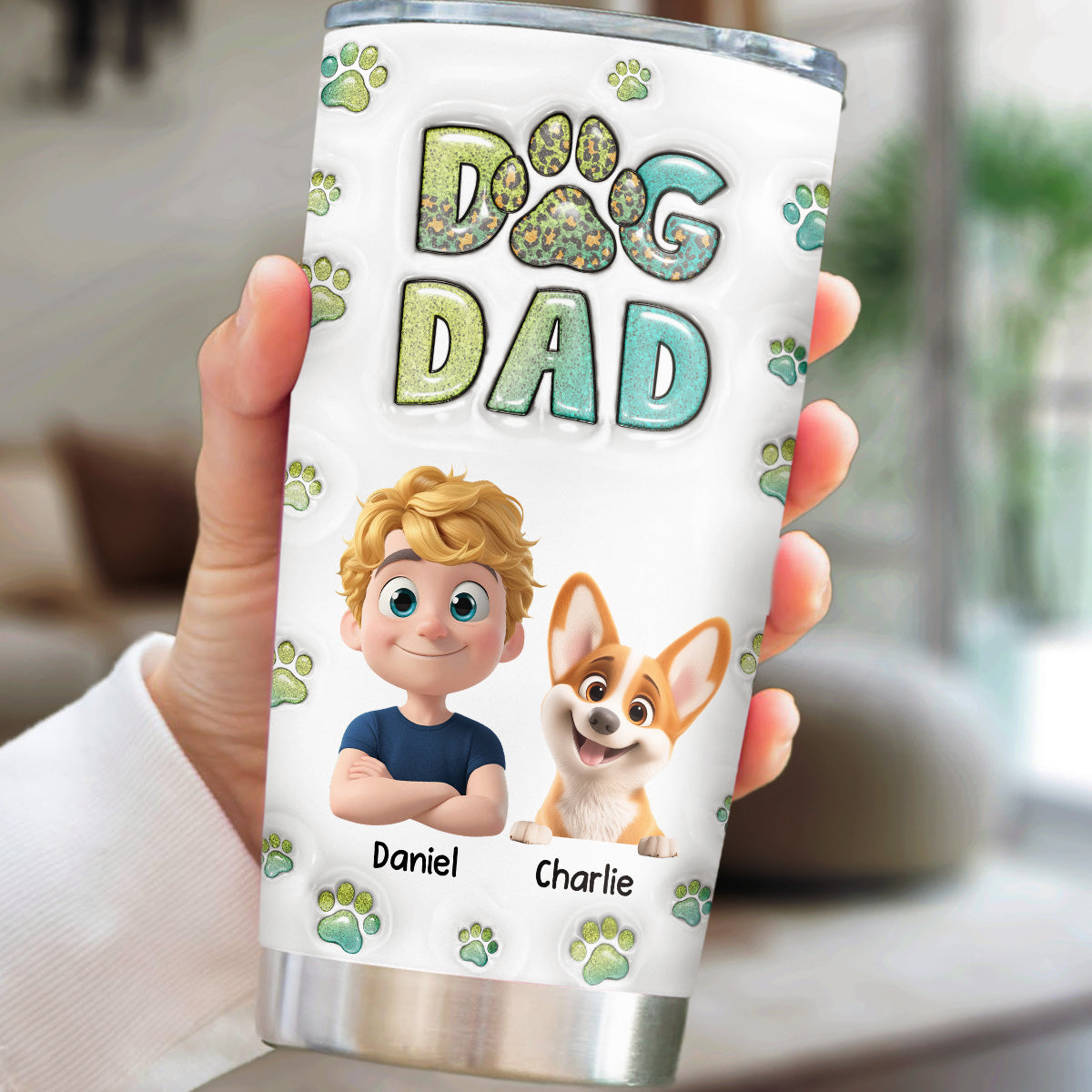 Dog Dad Handsome Chibi Version 2 - Personalized Custom 3D Inflated Effect 20oz Stainless Steel Tumbler for Ultimate Drink Insulation
