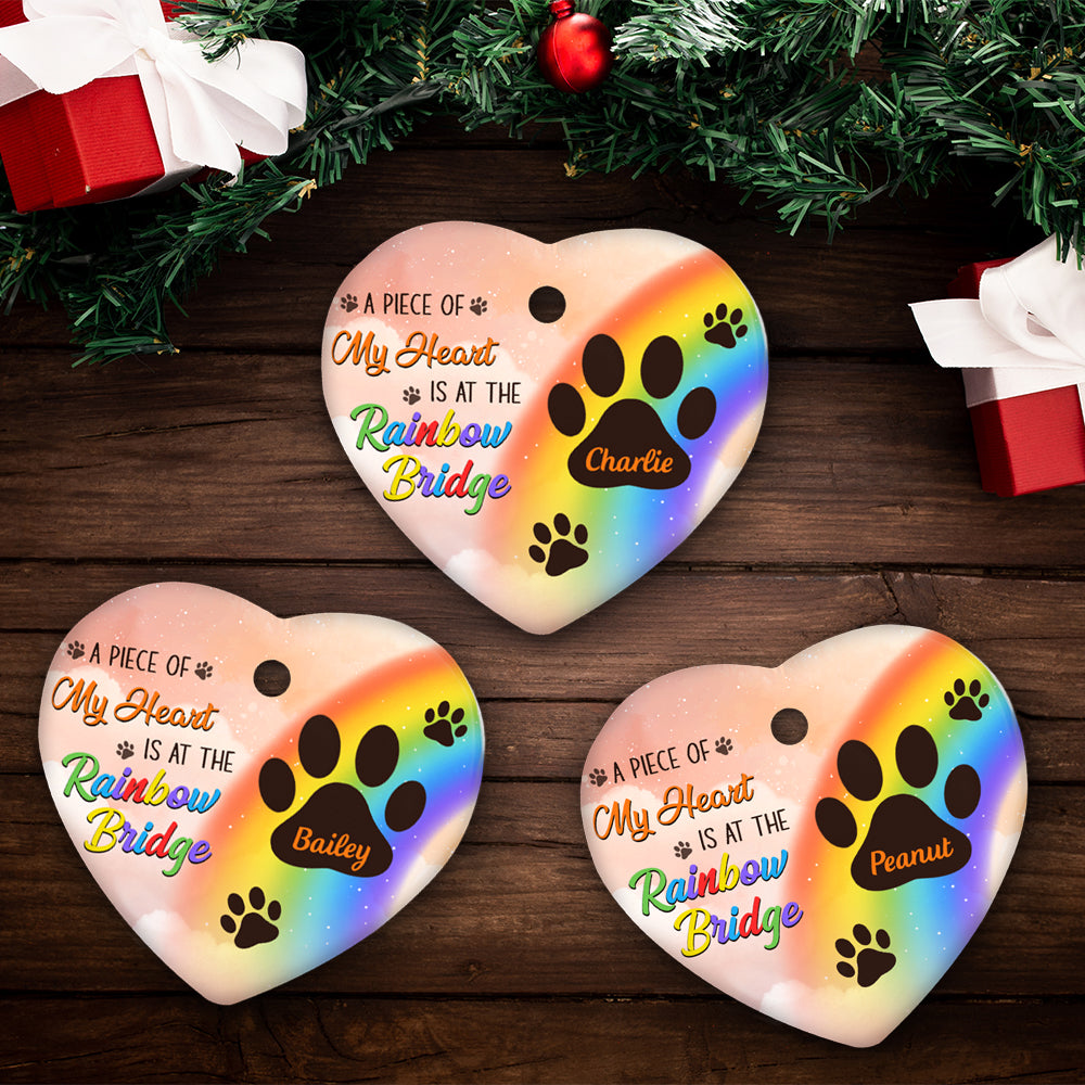 At The Rainbow Bridge - Exquisite Personalized Custom Heart-Shaped Premium White Ceramic Christmas Ornament