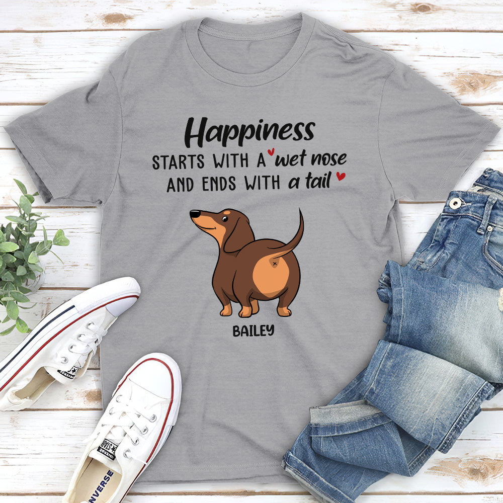 Happiness Starts With A Wet Nose - Personalized Custom Unisex 5.3 oz T-shirt for Pet Lovers