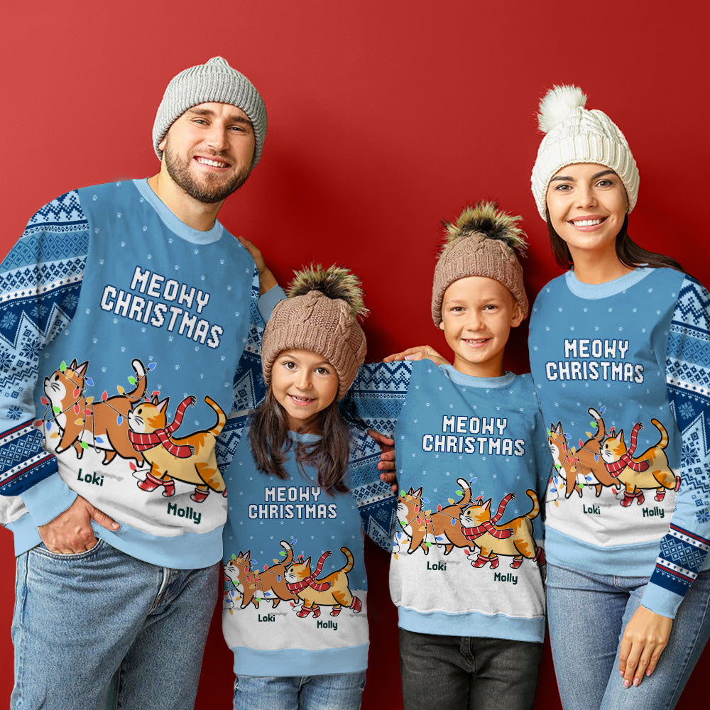 Cat Meowy Christmas - Customizable All-Over-Print Personalized Unisex Sweatshirt for Pet Lovers