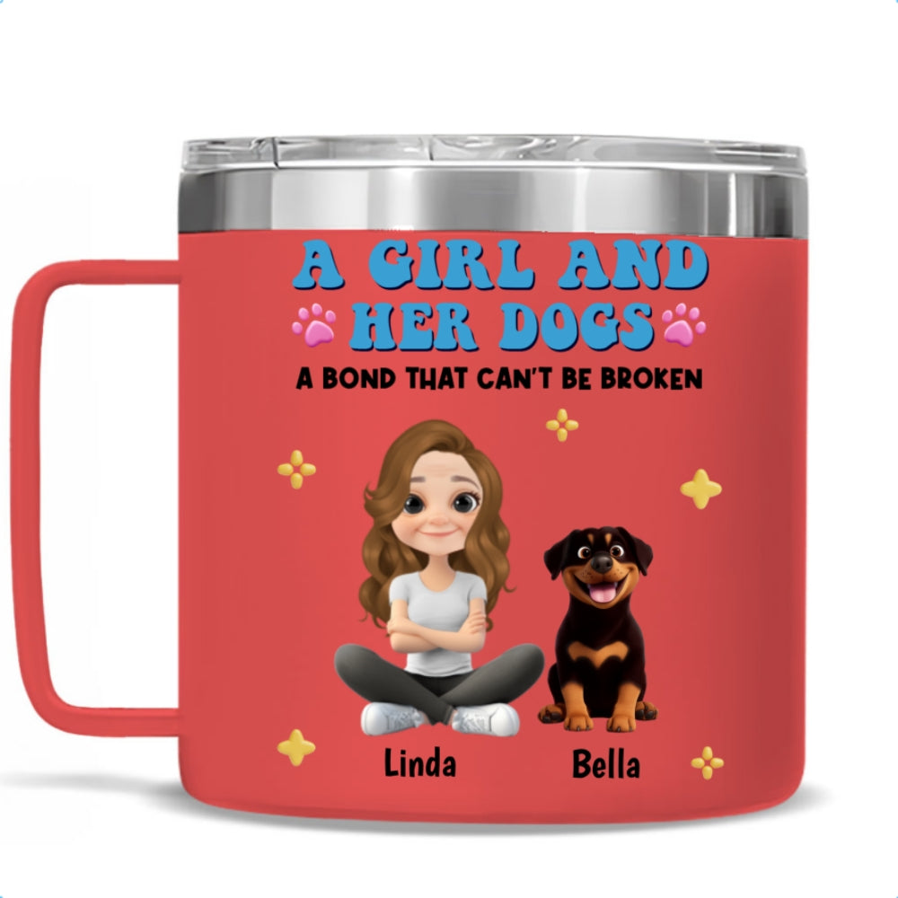 Personalized Custom 14oz Stainless Steel Tumbler with Handle - A Girl And Her Dogs Design