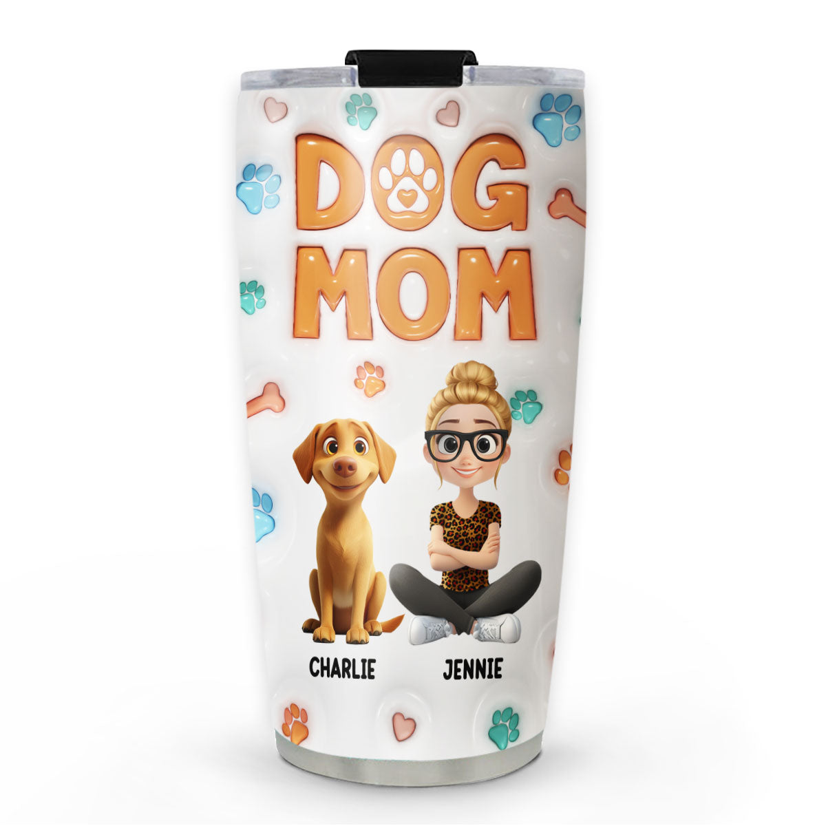 Unique Personalized Custom 3D Inflated Effect Dog Mom Chibi 20oz Tumbler
