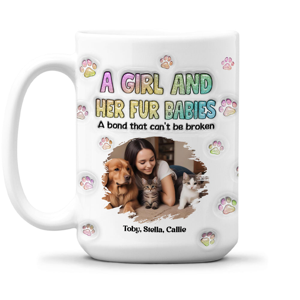 Personalized Custom 3D Inflated Effect Mug with A Girl And Her Fur Babies Photo - 11oz & 15oz