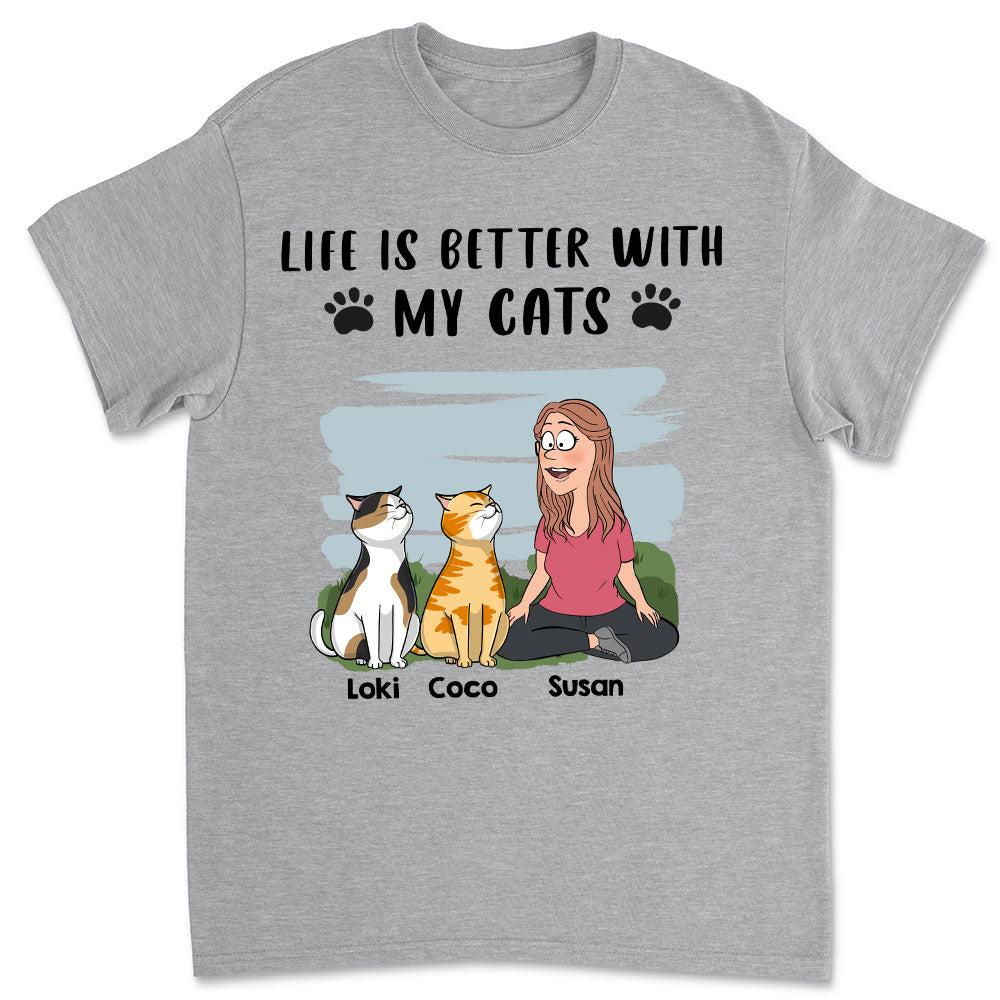 Life Is Better With Cats - Personalized Custom Unisex 5.3 oz T-shirt for Pet Lovers