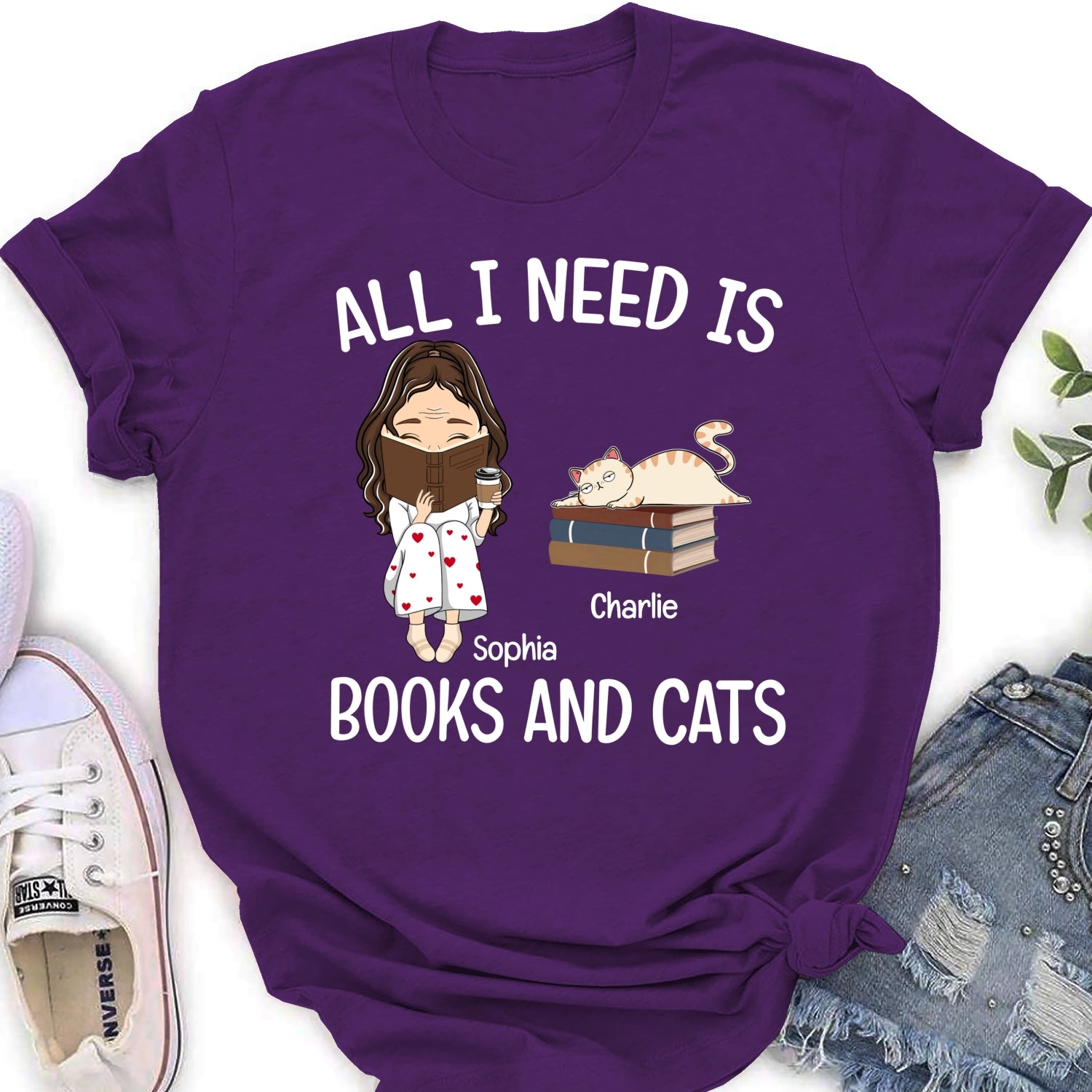Books And Cats - Exclusive Personalized Custom Women's T-Shirt for Pet Lovers