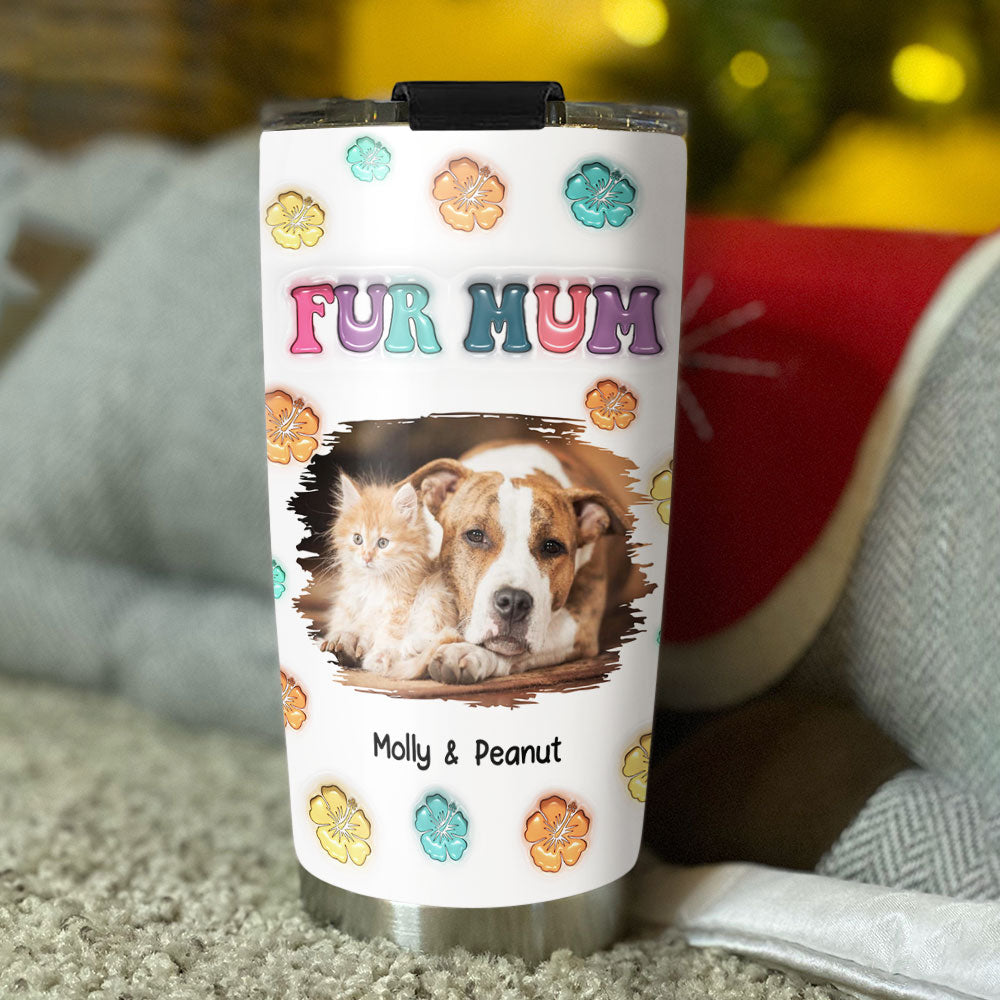 Fur Mom Summer Personalized Custom 3D Inflated Effect 20oz Stainless Steel Tumbler - Keep Drinks Cold or Hot