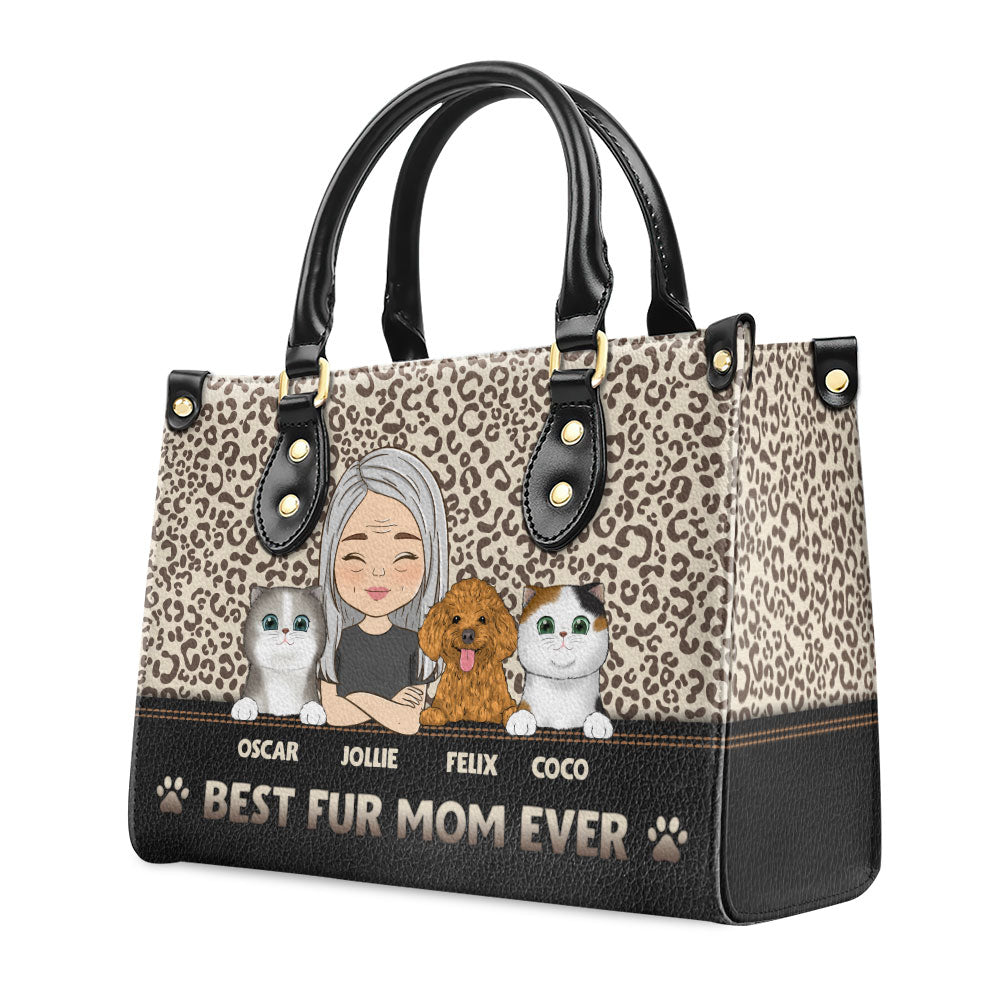 Best Mom Ever - Personalized Custom Leather Handbag with Fur Babies' Names