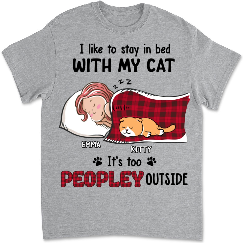 Adorable Like To Stay In Bed Cat - Personalized Custom Unisex 5.3 oz T-shirt for Pet Lovers