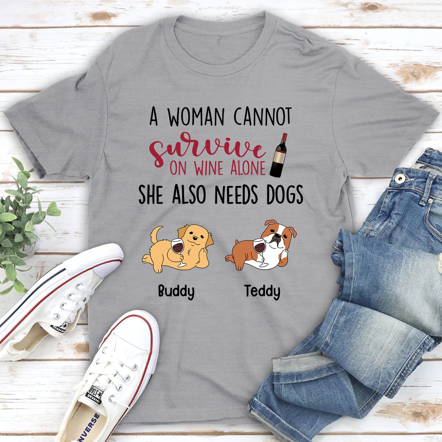 A Woman Cannot Survive - Personalized Custom Unisex 5.3 oz T-shirt for Pet Lovers