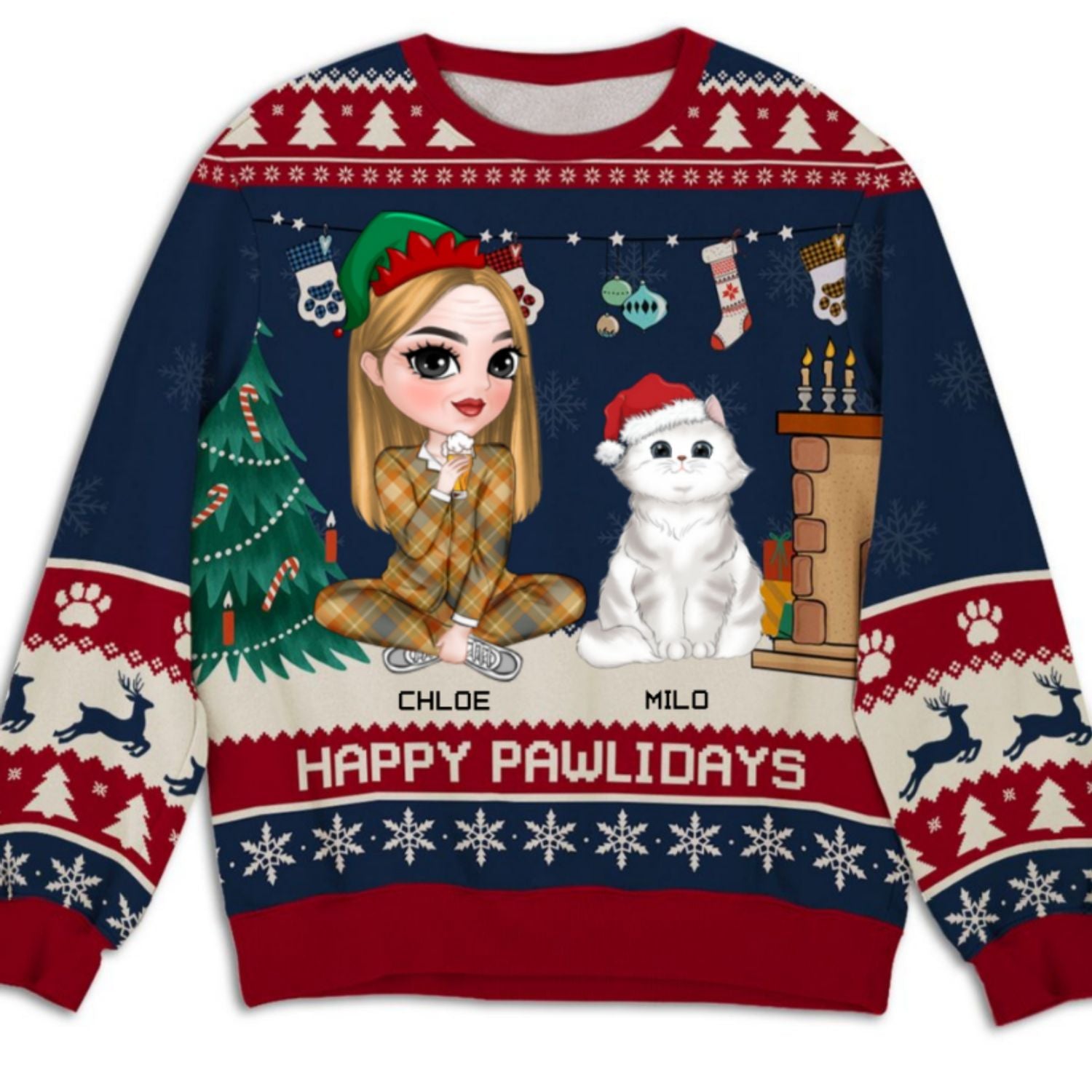 Snowy Pawlidays Cat - Personalized Custom All-Over-Print Unisex 8.8 oz Polyester Blend Sweatshirt