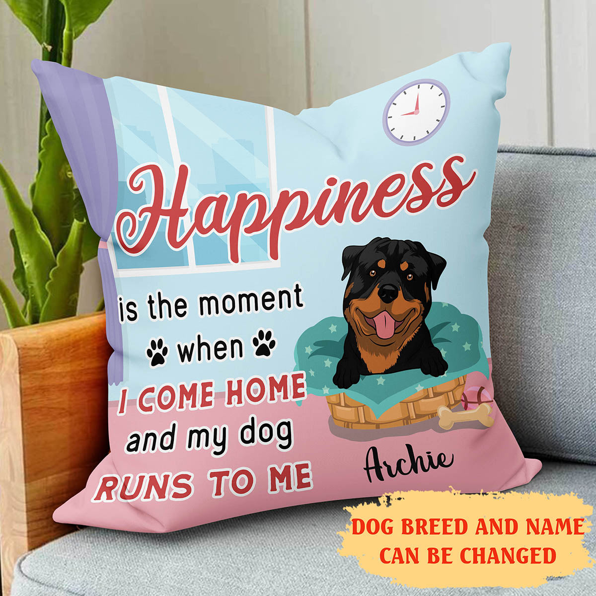 Personalized Custom Happiness Throw Pillow - 12' x 12' & 18' x 18' for Pet Lovers