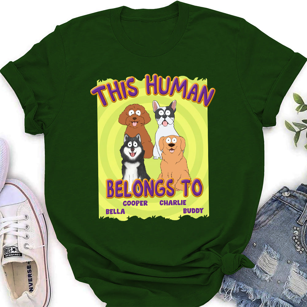 Exclusive Personalized Custom Women's T-Shirt - 'This Human Belongs To Us' for Pet Lovers