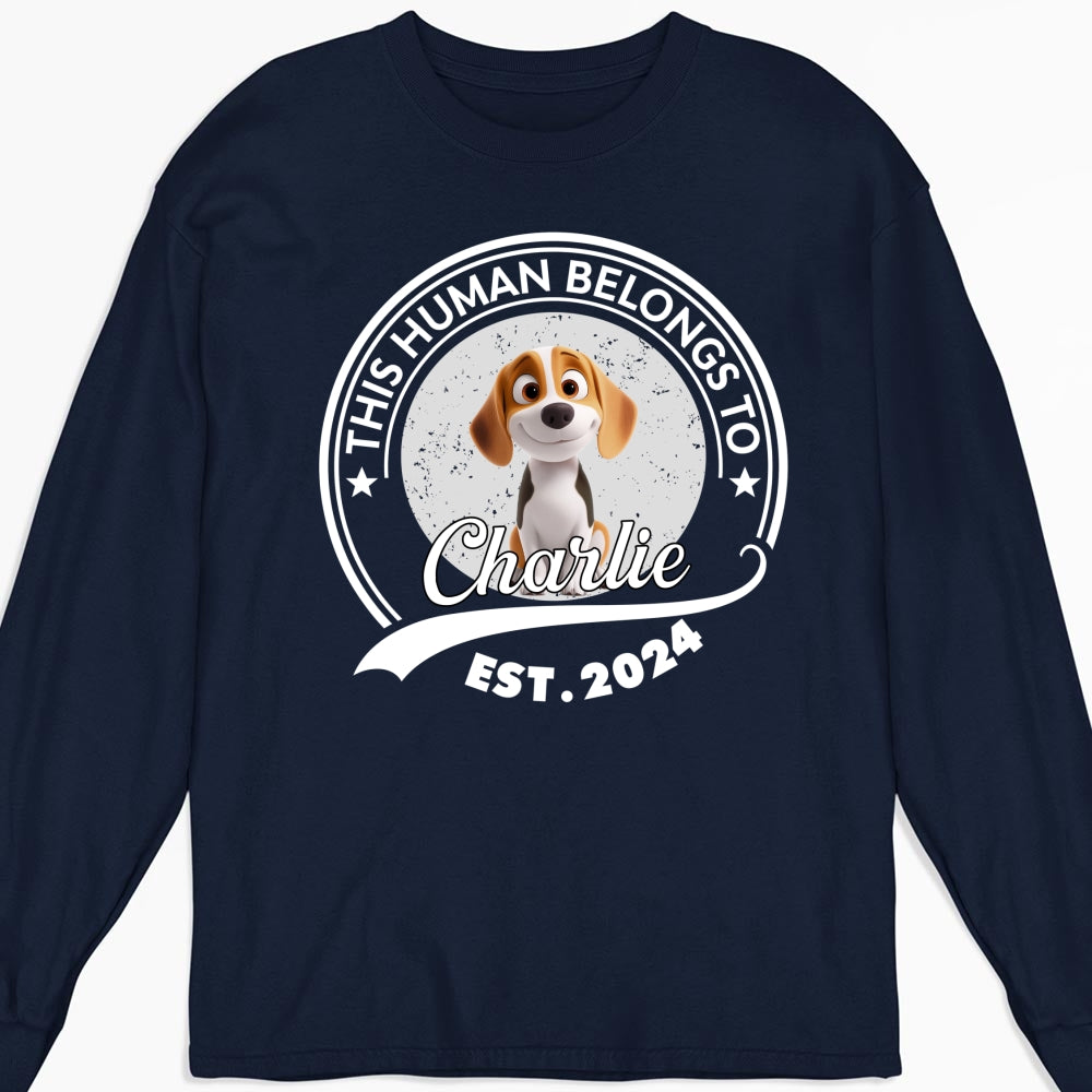 Unique Human Belongs To Dog Cartoon - Personalized Custom Unisex 6.0 oz Long Sleeve T-Shirt for Pet Lovers