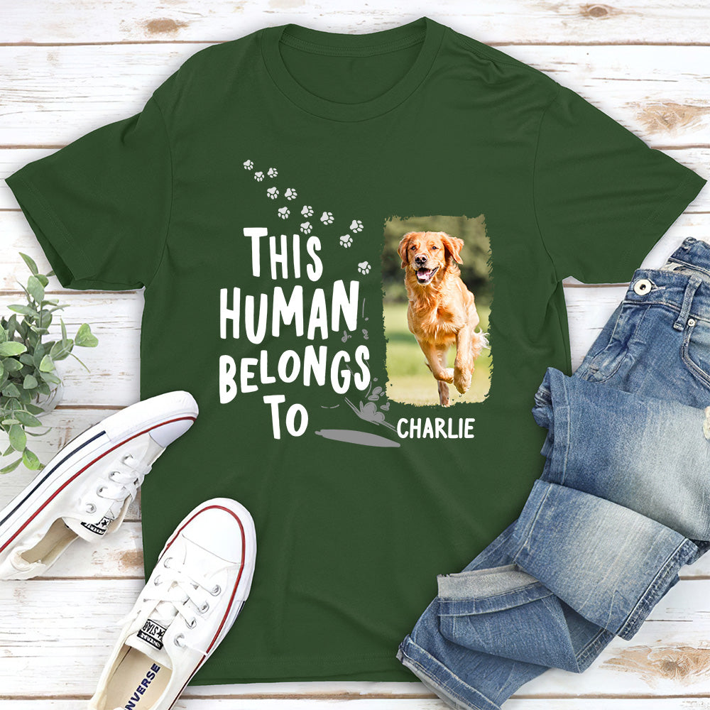 Unique Personalized Custom Unisex 'Human Belongs To Dogs' T-shirt for Pet Lovers