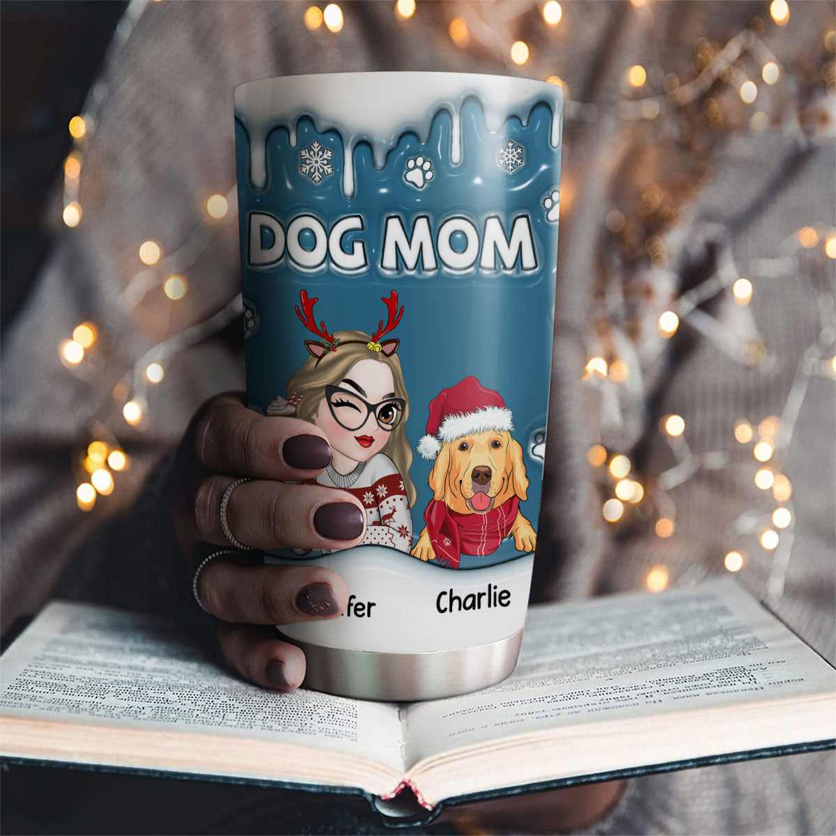 Christmas Personalized Custom 3D Inflated Effect 20oz Tumbler for Dog Parents - Ver 2