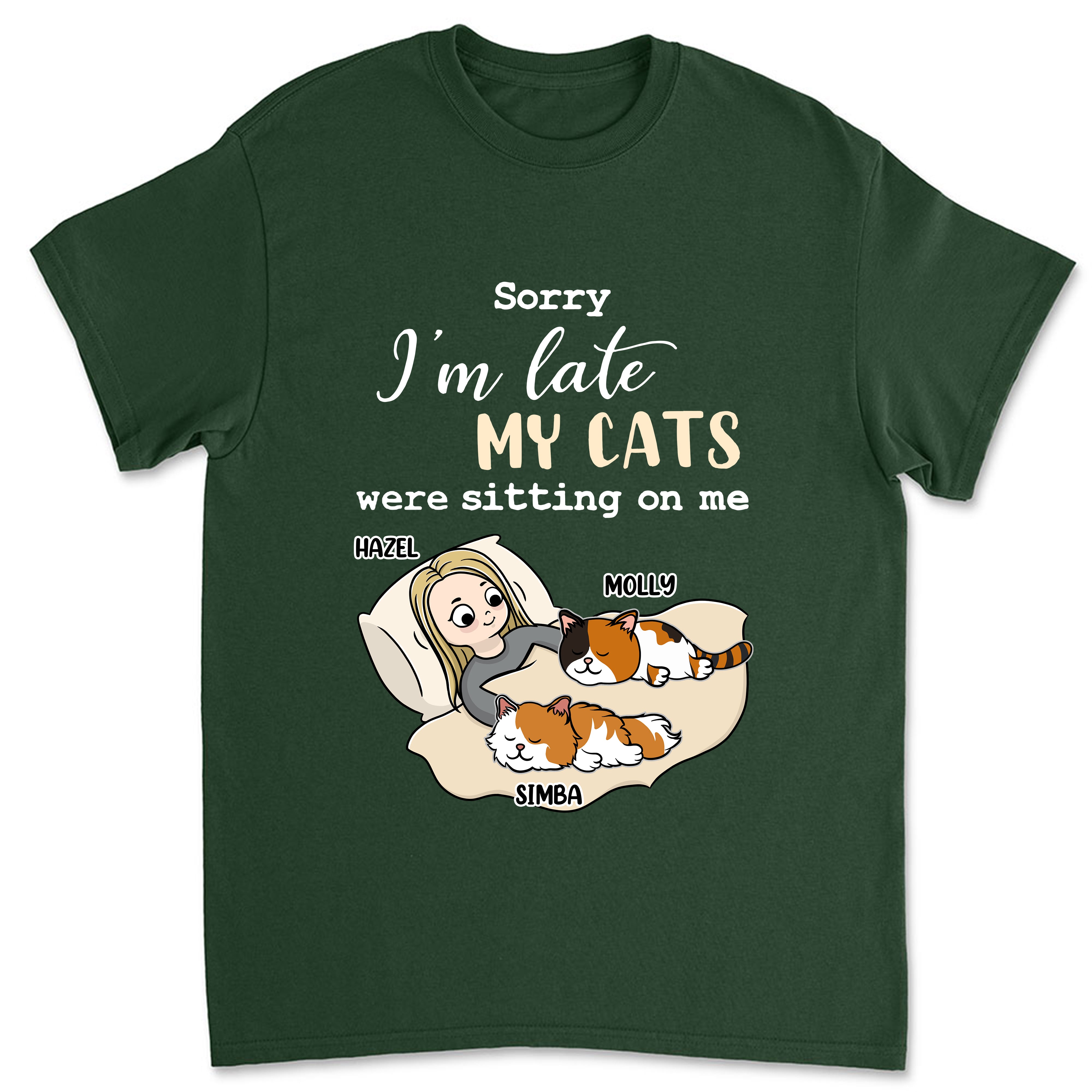 Sorry I'm Late Sleeping Cat - Personalized Custom Unisex 5.3 oz T-shirt for Pet Lovers