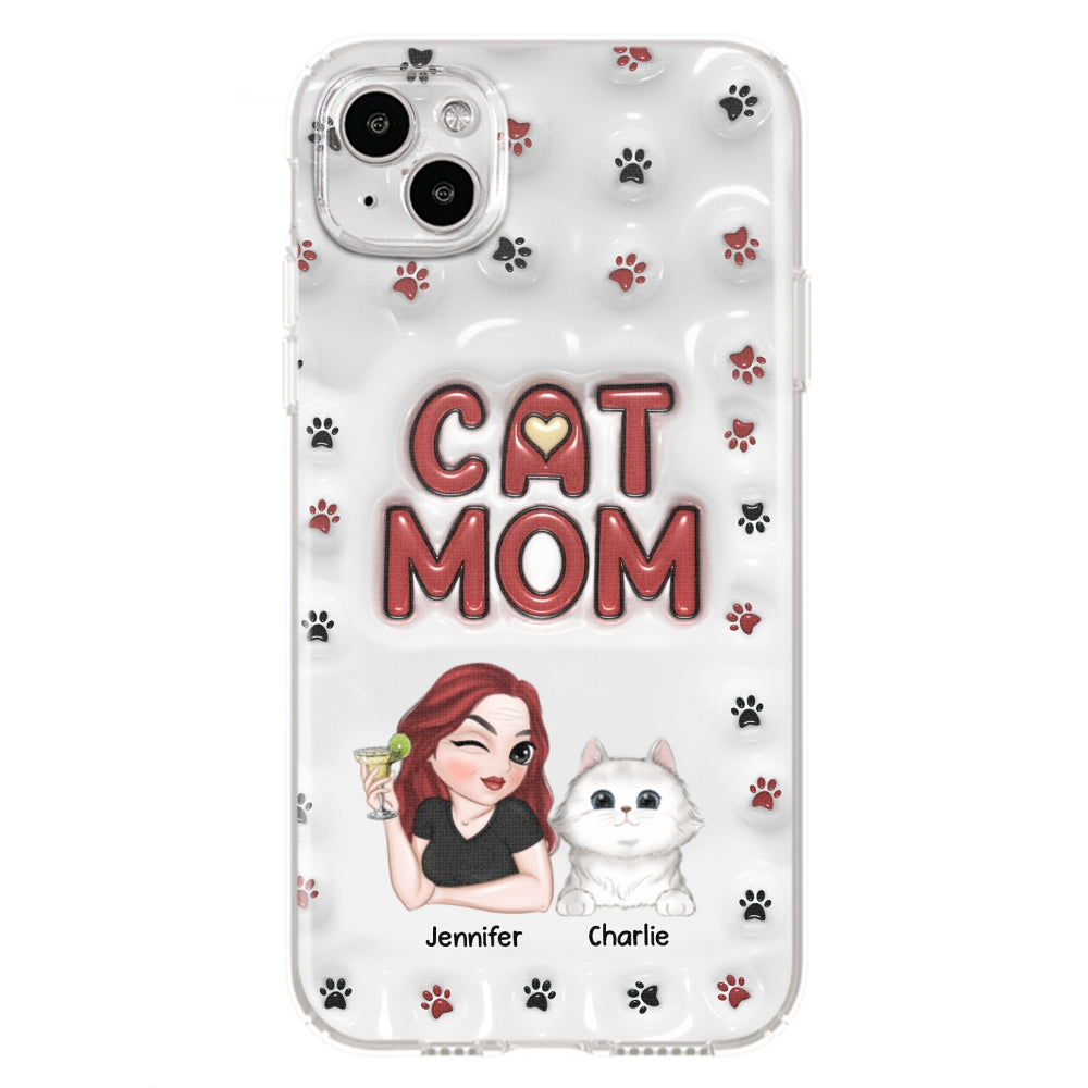 Adorable Cat Mom Personalized 3D Inflated Effect Custom Phone Case for Smartphones
