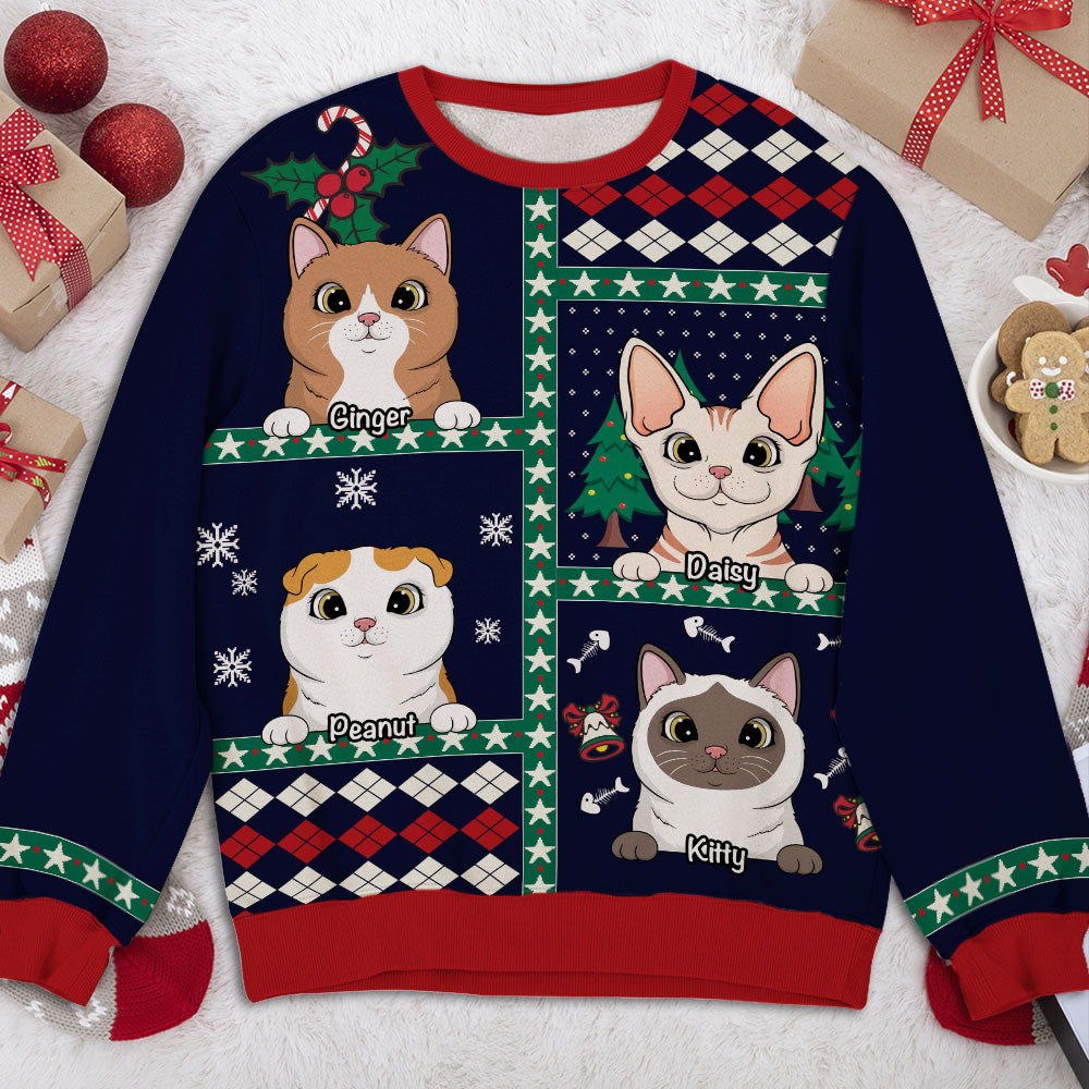 Peeking Cat Patchwork - Personalized Custom All-Over-Print Unisex 8.8 oz Sweatshirt for Pet Lovers