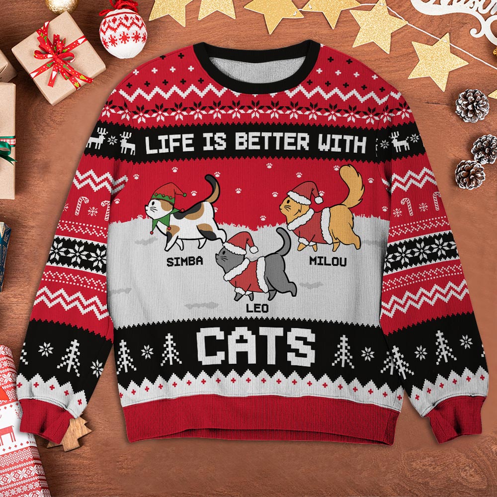 Better Life With Cats - Personalized Custom All-Over-Print Unisex 8.8 oz Polyester Blend Sweatshirt