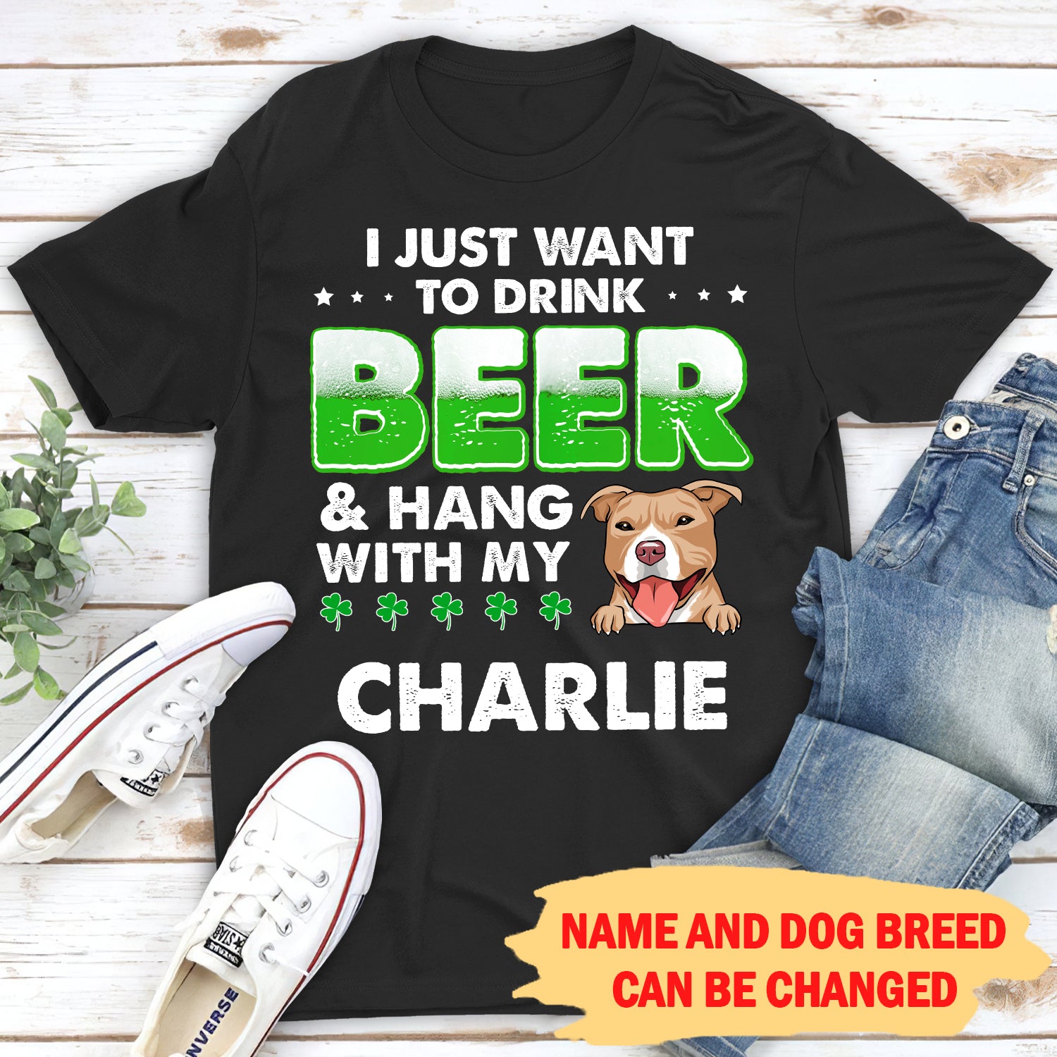 Beer And Dog 2 - Customizable Personalized Unisex T-Shirt for Pet Lovers