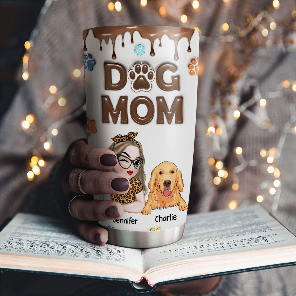 Adorable Dog Mom - Personalized Custom 3D Inflated Effect 20oz Stainless Steel Tumbler for All Occasions