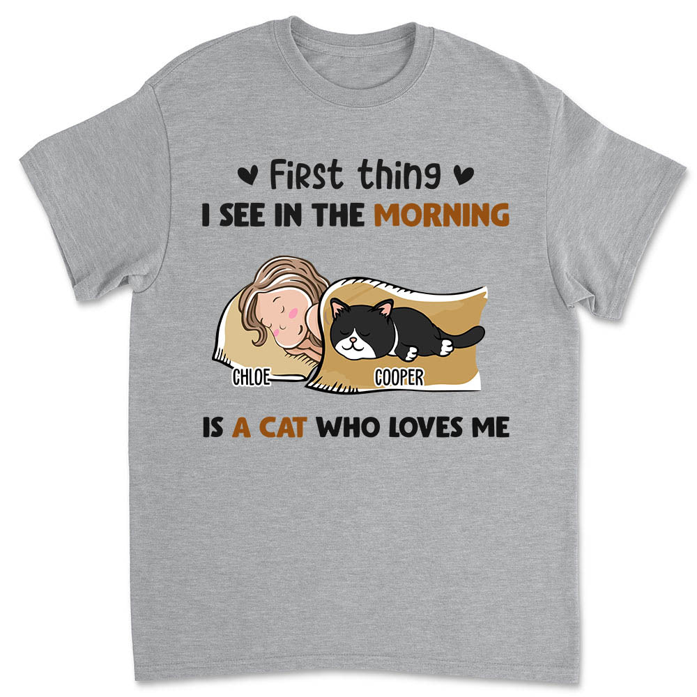 Morning First Thing Personalized Custom Unisex Cat Lover T-shirt - 5.3 oz