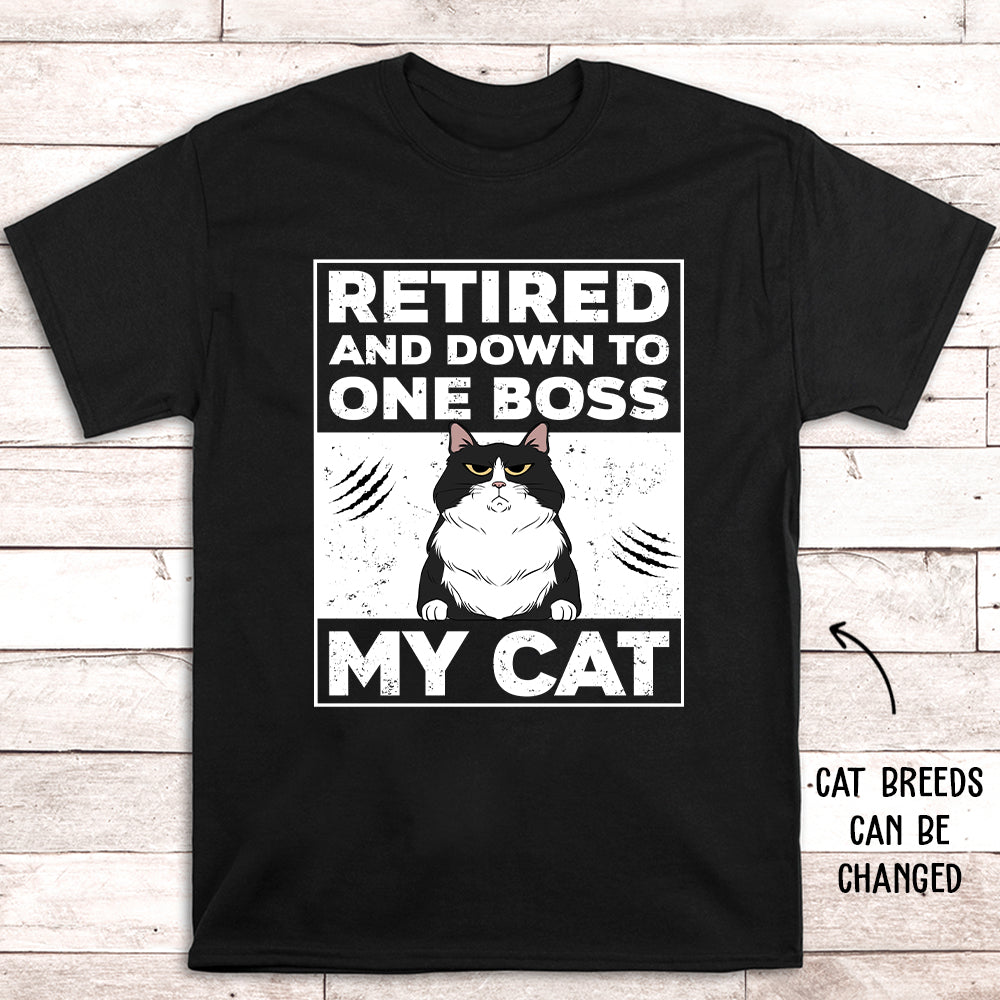 Retired Down To My Cat - Personalized Custom Unisex 5.3 oz T-shirt for Pet Lovers