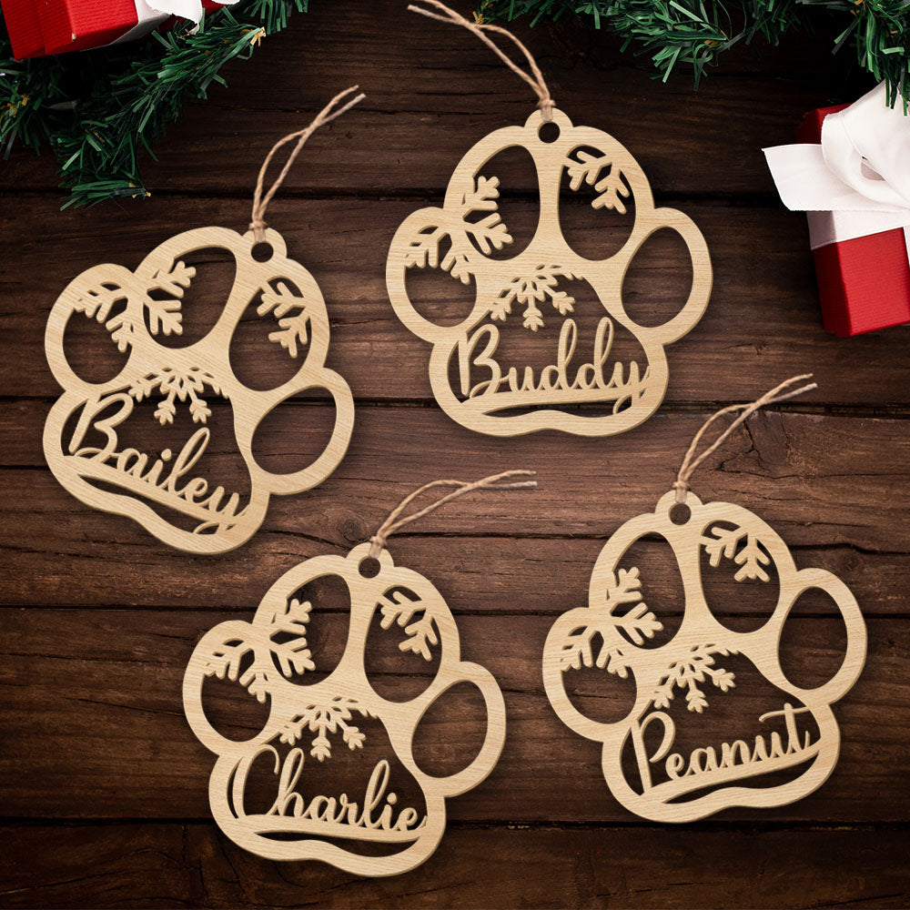 Customizable One - Layered Dog Paw Wood Christmas Ornament for Pet Lovers