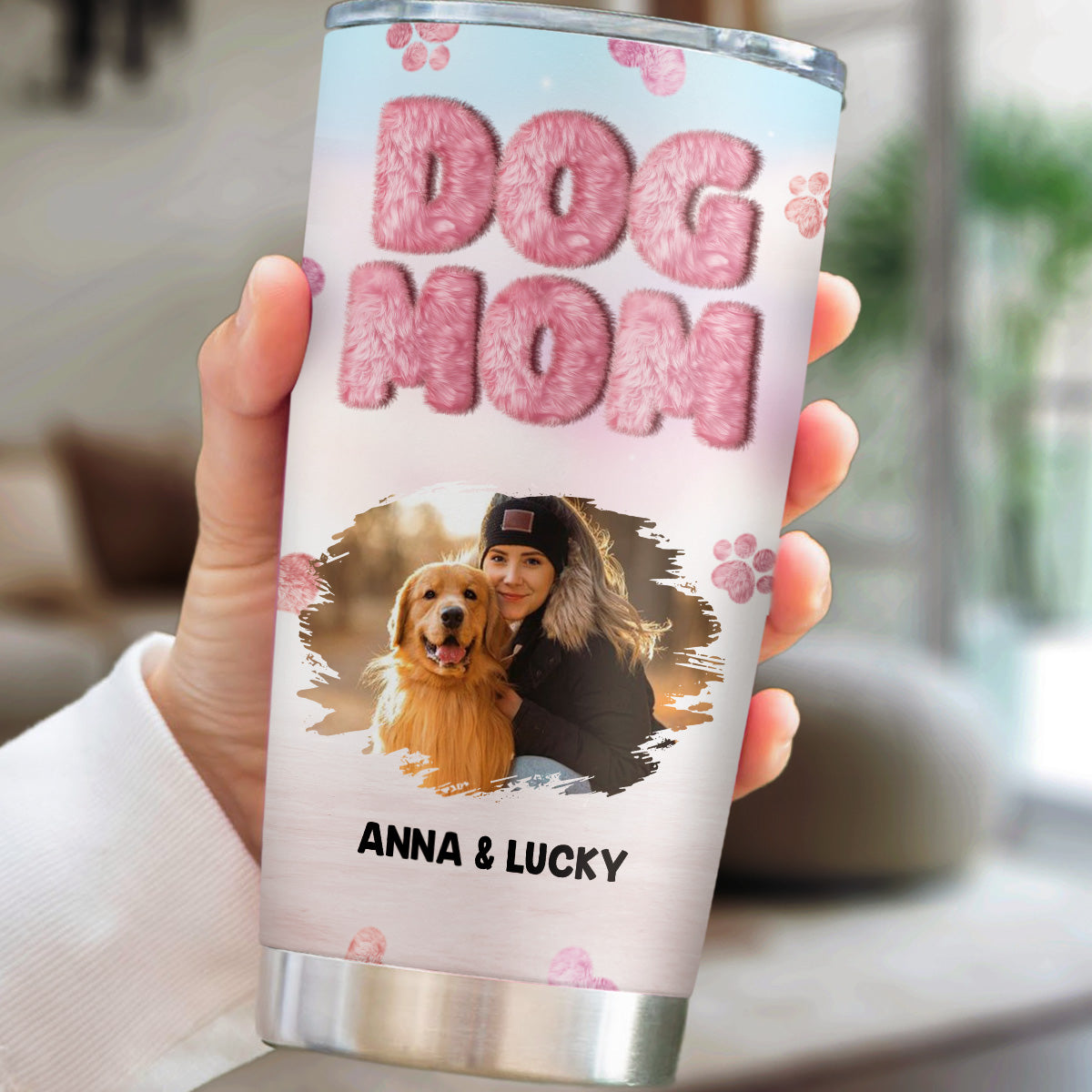 Personalized Custom Fluffy Dog Mom Photo Tumbler - 20oz High - Quality Stainless Steel