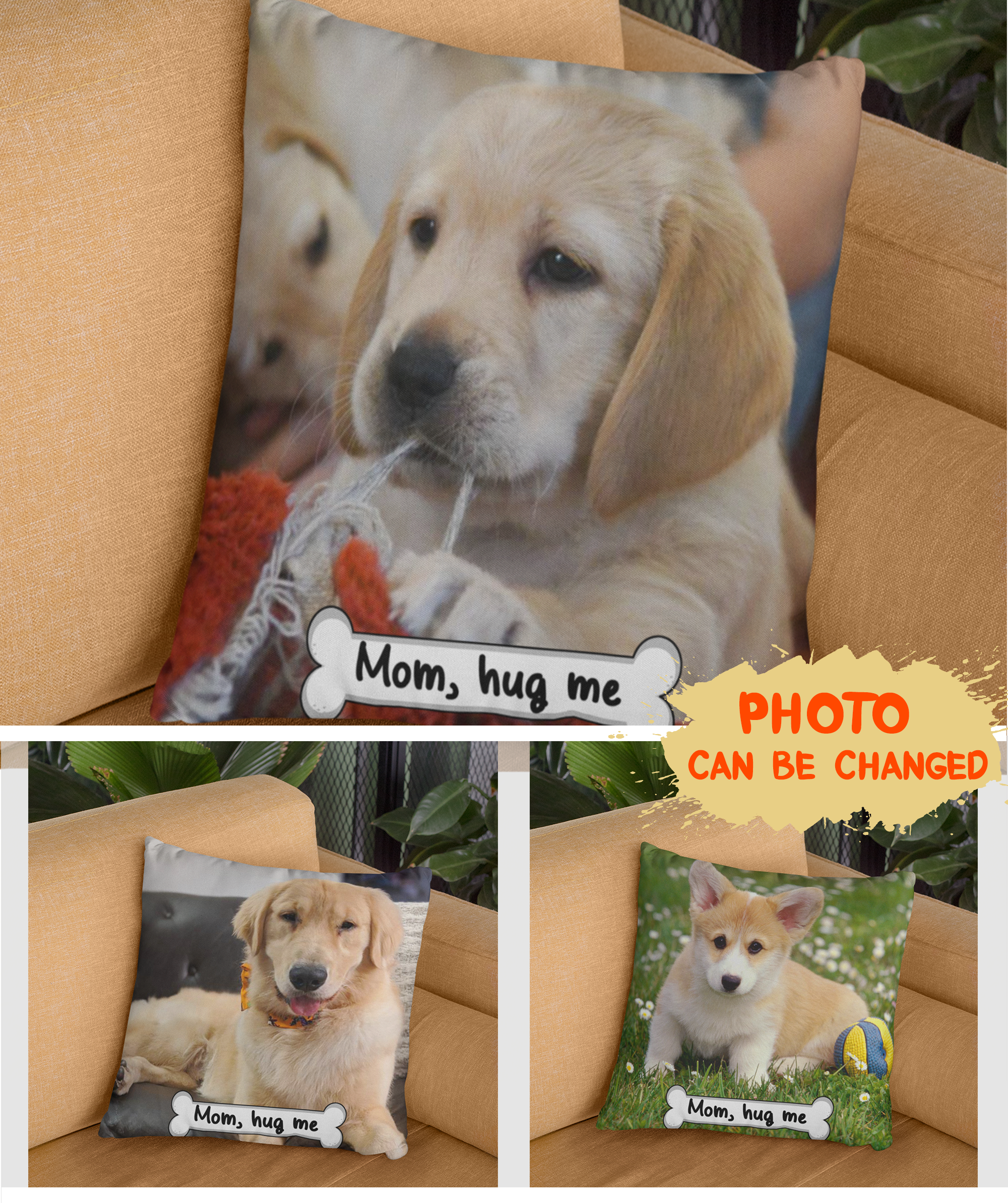 Mom, Hug Me - Personalized Custom Throw Pillow with Insert - 12' x 12' & 18' x 18' Sizes for Pet Lovers