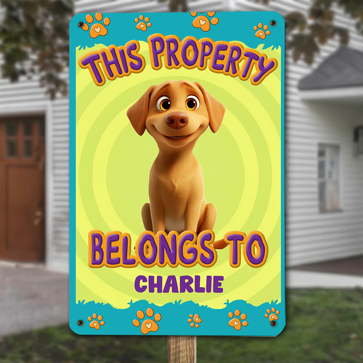 Exclusive Personalized Custom Metal Sign: This Human Belongs To Us Cartoon