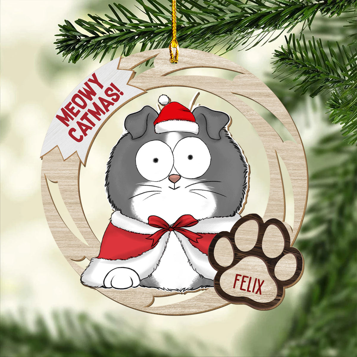 Meowy Catmas - Personalized Custom 1 - layered Wood Christmas Ornament for Pet Lovers