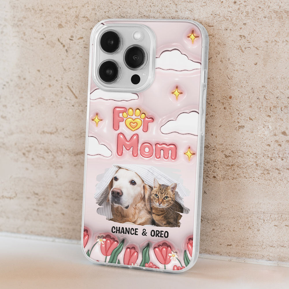 Personalized Custom 3D Inflated Effect 'I Love My Fur Mom' Photo Phone Case - Stylish and Protective